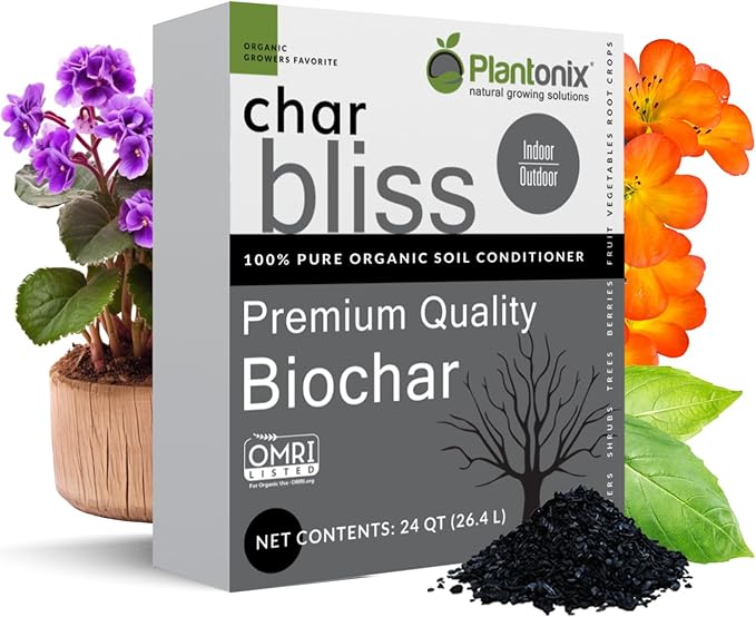 Char Bliss (24 Qts) - Organic Biochar for Plants - OMRI-Listed Biochar Soil Amendment Organic - Bio Char for Plants - Horticultural Charcoal for Plants, Potting Soil, Garden Soil, & Potting Mixes