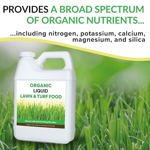 Organic Liquid Lawn & Turf Food - Quickly Rejuvenates Lawn Health and Restores Rich Green Colors to Depleted Grass | Infused with Soil Enriching Microbes (32oz - 2 Pack, Treats Up to 10,000 Sq. Feet)