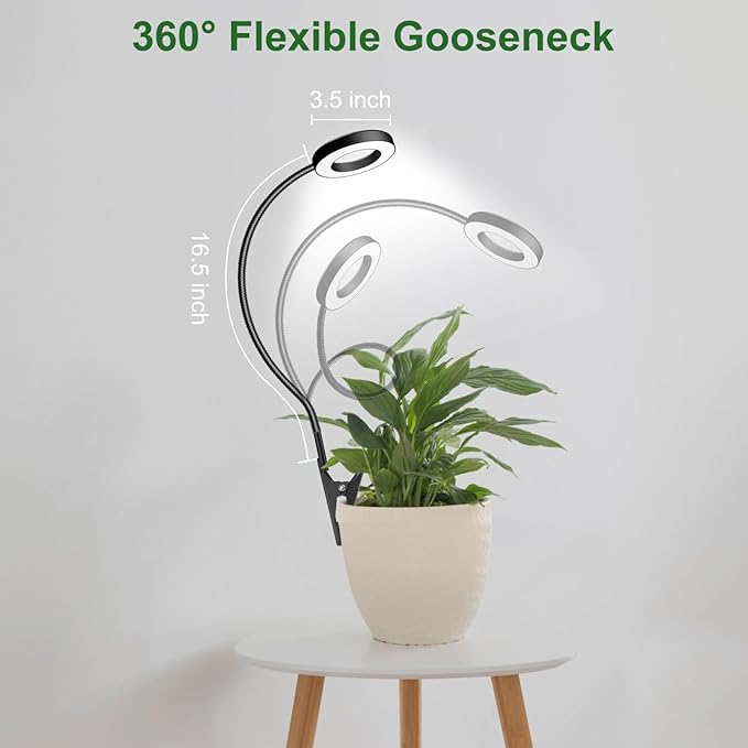 wolezek 2 in 1 Grow Lights for Indoor Plants, 3 Colors Plant Lights for Indoor Growing with 360° Gooseneck, 48 LEDs Full Spectrum Plant Grow Lights Indoor, 6/12/16H Timer, 5 Brightness, Black 3 Pack