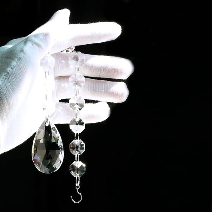 1ft 8pcs Teardrop Crystals Garland, Hanging Chandelier Crystals Prism Beads Chain for Wedding Home Decoration Clear GOLDENHAITAI