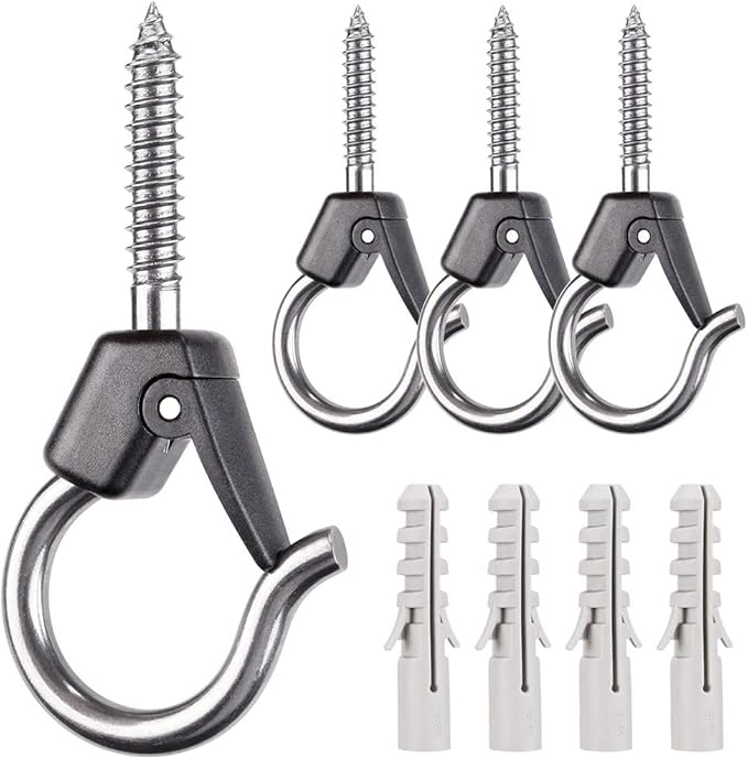 BeneLabel 4Pcs Wall Mount Ceiling Plant Hanger Hooks, Outdoor Hanging Brackets for Hanging Plant Light Outdoor Wire Fairy Lights Wind Chimes Bird Feeders, Safety Buckle Design, 4 1/4"