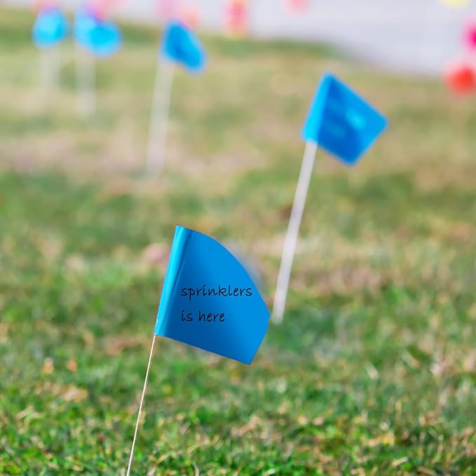 Zozen 50Pack Blue Marking Flags, Writable/15x4x5 Inch, Yard Flags for Lawn & Irrigation & Landscape & Sprinkler & Survey & Dog Training.