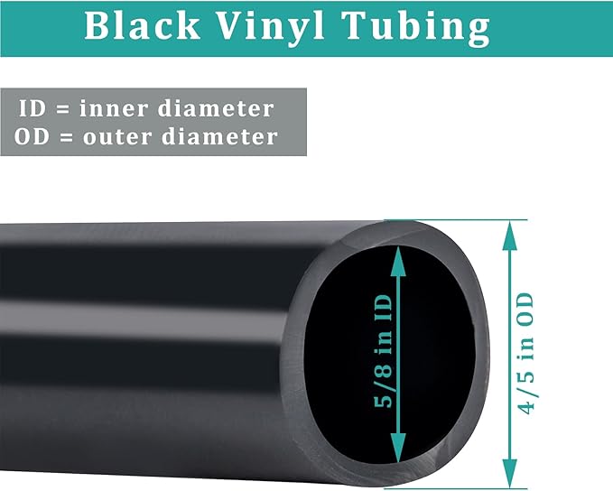 5/8" id - 10ft Black Vinyl Tubing Flexible PVC Tube Hybrid Hose Transfer Water Fuel Gas for Pond Fountain Garden Waterfall, Durable and Safe, with 2 Hose Clamps