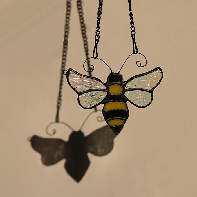 Bumble Bee Ornament Stained Glass Window Hanging Suncatcher Home Decor, Birthday Gifts for Mom Grandma Aunt Sister Bee Lover, Mother's Day Bee Decoration