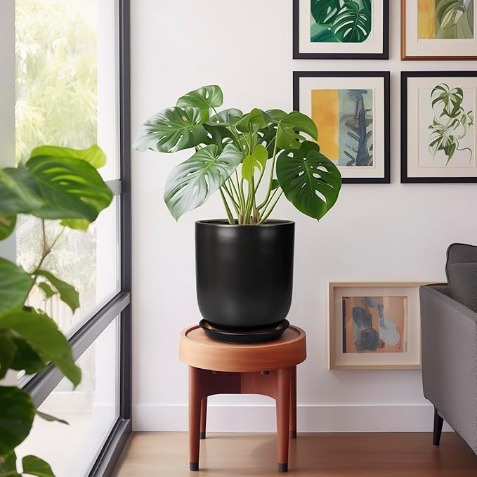Ceramic Planter 10 Inch - Ceramic Pot for Indoor Plants Outdoor Plant Pot with Drainage Hole and Saucer Cylinder Flower Pot Black