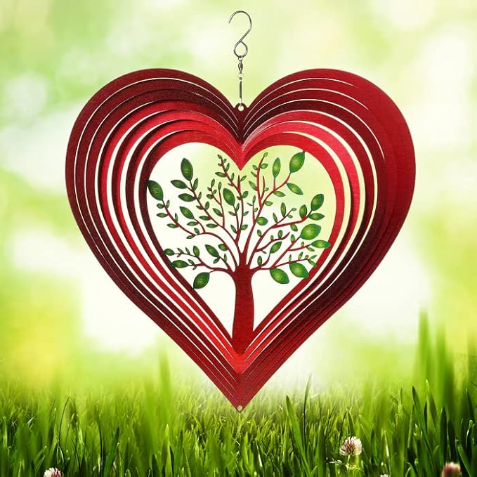 Heart Wind Spinners for Yard and Garden, Metal Ornaments for Garden Décor, Outdoor Wind Spinner, Heart Décor Gifts, Outdoor Garden Decoration, 12 inch Heart Wall Décor by ISEO