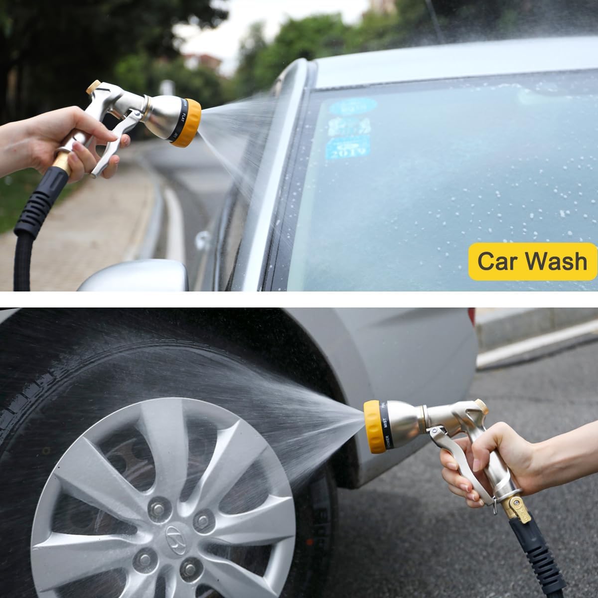 FANHAO Garden Hose Nozzle Sprayer, 100% Heavy Duty Metal Water Hose Sprayer with 7 Spray Patterns, High Pressure Spray Nozzle for Watering Plants & Lawns, Washing Cars & Pets