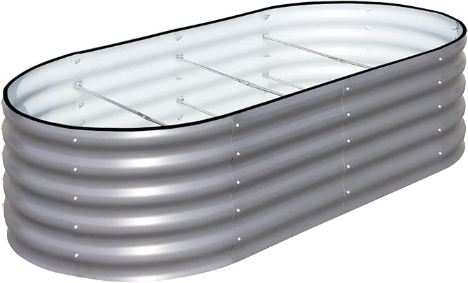 SnugNiture Galvanized Raised Garden Bed, 6x3x1.5ft Oval Metal Planter Box for Planting Outdoor Plants Vegetables