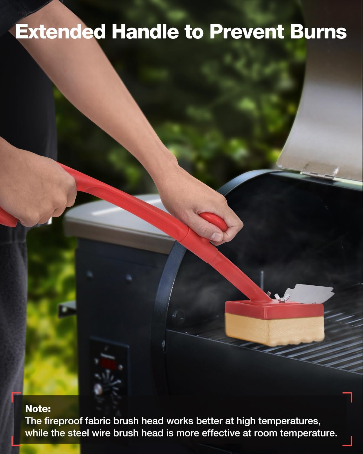 Grill Brush Bristle Free with Scraper 2 Replacement Heads, Steel Wire Replaceable Head and Fire-Resistant Fabric Replaceable Head