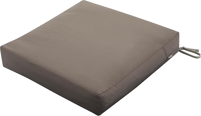 Classic Accessories Ravenna Water-Resistant 25 x 25 x 5 Inch Square Patio Seat Cushion Slip Cover & Foam, Dark Taupe, Lounge Chair Cushion