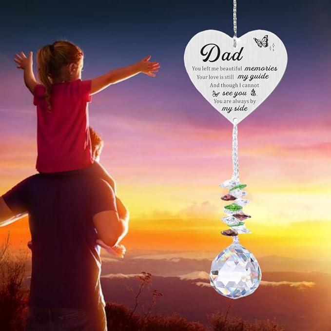 Memorial Suncatcher Gifts for Loss of Dad, Sympathy Gifts for Loss of Dad, Dad in Heaven Memorial Crystal Suncatcher for Window Home Decor (Dad)