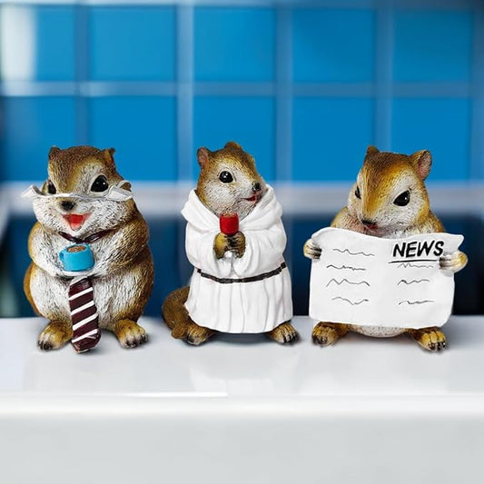Spring & Summer-Themed Garden Statues – Adorable Outdoor Decor for Lawn, Patio & Porch (Whimsical Chipmunk Trio Set of Three Figurines, 5" Cute Desk Decor and Garden Statues)