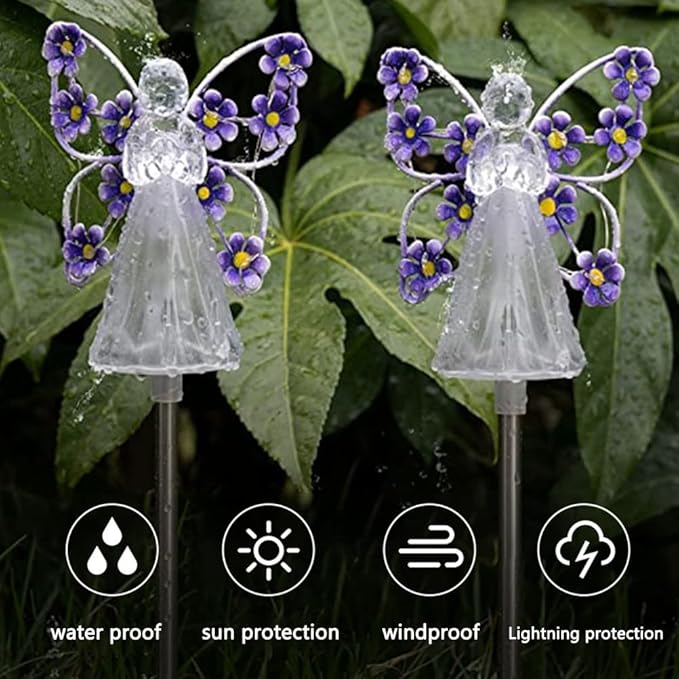 YWBL-WH 2PCS Angel Solar Lights LED Solar Garden Stake Lights Outdoor Garden Eternal Light Angel Decoration (Blue)