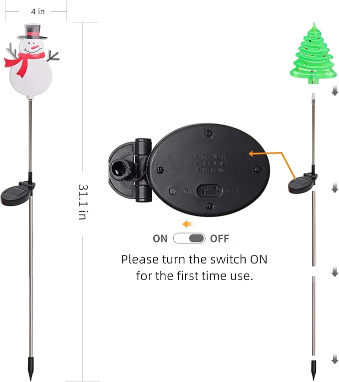 Glintoper 4 Pack Solar Christmas Figurine Lights, Outdoor Lighted Decorative Santa Claus, Snowman, Xmas Tree & Reindeer with Garden Stakes, Warm White LED Lighting Yard Stake for Path Lawn Patio Decor