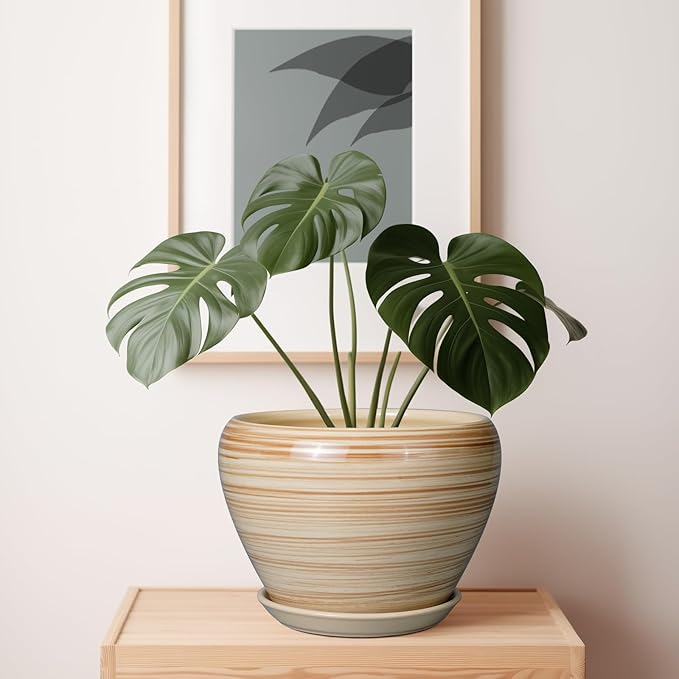Ceramic Pot for Plant 10 Inch - Planter for Outdoor Plants Indoor Plant Pot with Drainage Hole Large Planter Round Flower Pot for House Patio Garden Yellow