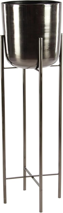 CosmoLiving by Cosmopolitan Metal Indoor Outdoor Planter Dome Large Planter Pot with Removable Stand, Set of 2 Planters 39", 46"H, Black