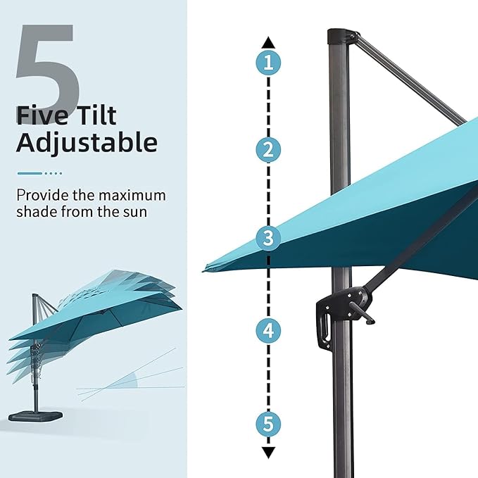 PURPLE LEAF Patio Umbrella with Base 10 Feet Outdoor Cantilever Square Umbrella Aluminum Offset Umbrella with 360-degree Rotation for Garden Deck Pool Patio, Turquoise Blue