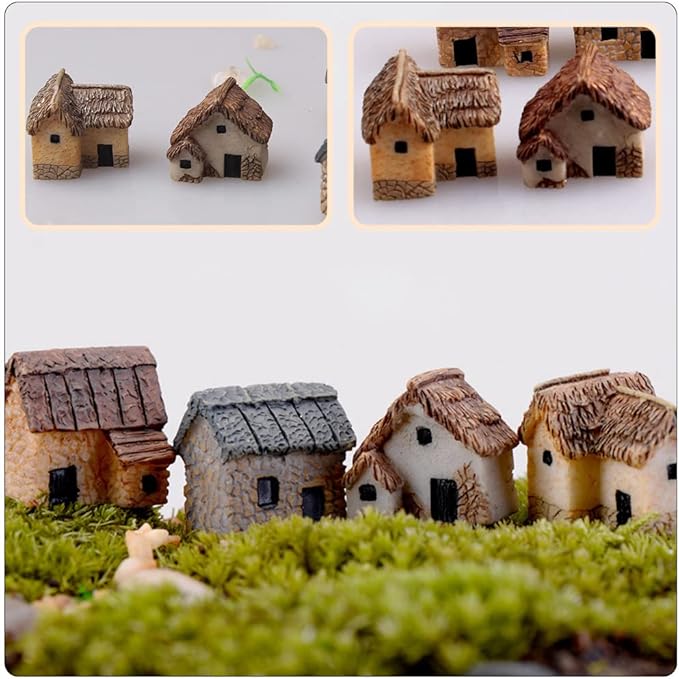 12 Pieces Miniature Fairy Garden Stone House, Resin Moss Fairy Mini Fairy Cottage House, Mini Fairy Stone Cottage Tiny House for Home Decoration Outdoor Décor