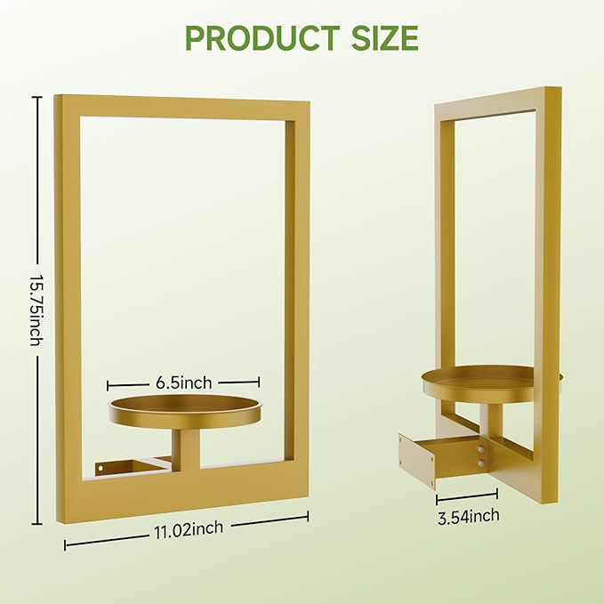 Picture Frame Wall Plant Holder, Metal Window Plant Shelves Plant Holder for Indoor Plants, Hanging Wall Planters Wall-Mounted Plant for Home, Office, and Garden (Gold, 3PCS)