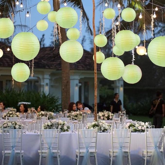 WYZworks - Round Paper Lanterns 10 Pack (Light Apple Green, 8") - Hanging Paper Lanterns Lamp for Wedding, Birthday, Party and Home Decorations with 8", 10", 12", 16" Option