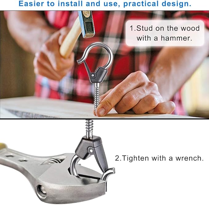 BeneLabel Wall Mount Ceiling Hooks with Safety Buckle - Plant Hanger Hooks - Outdoor Hanging Brackets for Hanging Plants, Lights, Wind Chimes & More - Rust Proof and Wind Proof