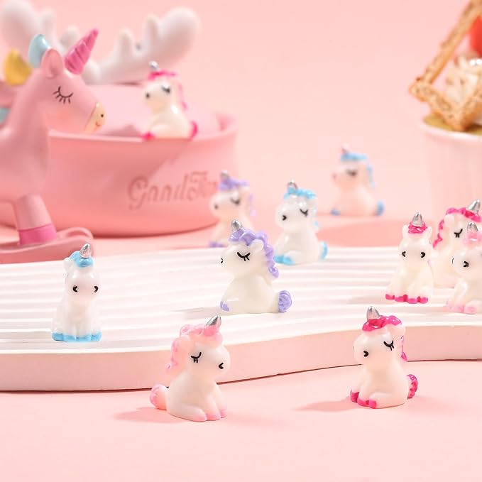 Barydat 60 Pcs Micro Unicorn Miniature Figurines Garden Moss Landscape Mini Resin Animals Unicorn Cake Topper DIY Terrarium Crafts Ornament Accessories for Home Dollhouse Decoration, 4 Colors