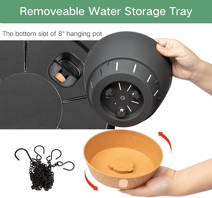 QCQHDU 2 Pack 8 inch Hanging Planters for Indoor Plants, Outdoor Hanging Baskets, Self Watering Pots with Drainage Holes & Removable Tray (Dark Grey, 8 inch)