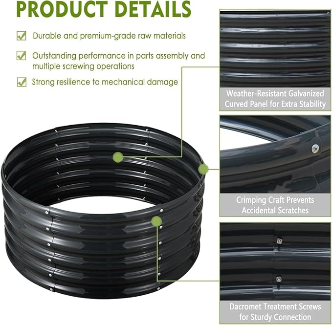FORTUNO 2 Pcs 2 Ft Round Raised Garden Bed Box Galvanized Metal Outdoor High Flower Bed Steel Patio Ground Planter for Planting Vegetables and Herbs, Dark Grey