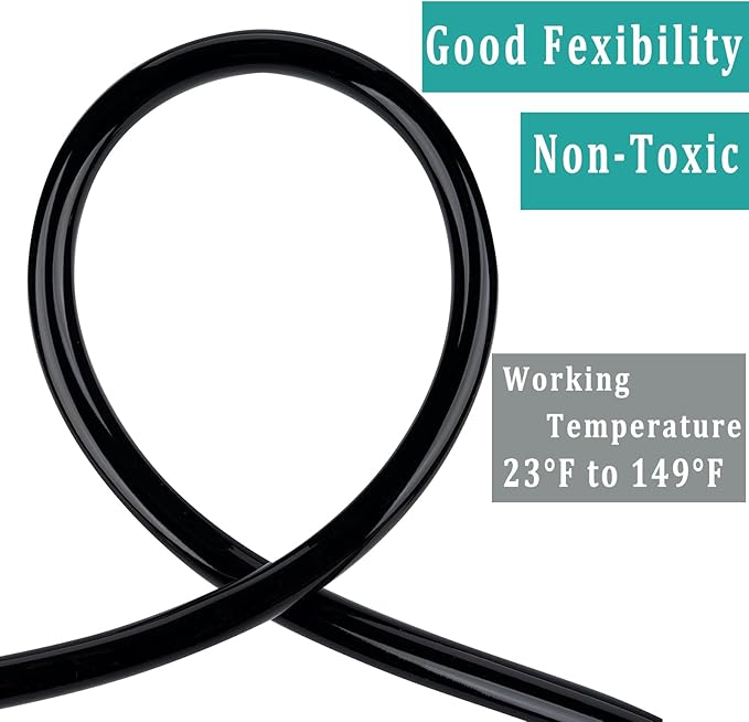 Black Vinyl Tubing 1” ID × 1 1/4” OD - 25 Feet PVC Flexible Plastic Tube Hybrid Hose, Transfer Water Air Oil for Pond Fountain Garden, Non-toxic and BPA free