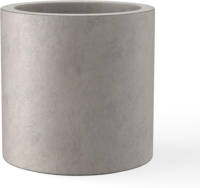 Kante 15.7" Dia Round Concrete Planter, Modern Style Large Cylindrical Plant Pot with Drainage Hole and Rubber Plug for Indoor Outdoor Patio, Weathered Concrete