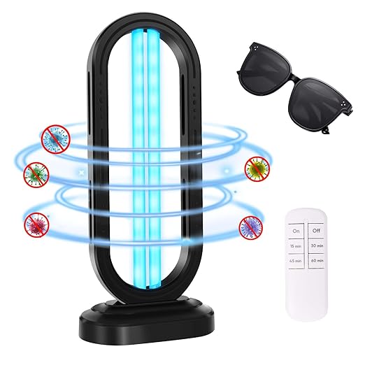 UV Light Sanitizer,4-Speed Timing and Remote Control UVC Home Disinfection Device,Ultraviolet Light Sanitizer for Bed Bugs and Dust Mites,UV Lamp for Whole Room,Black