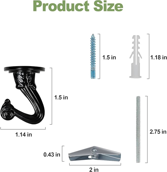 Ceiling Swag Hook Sets - Heavy Duty Hooks with Mounting Hardware for Hanging Plant, Ceiling or Extender Chains - Easy Install with Screws/Brackets