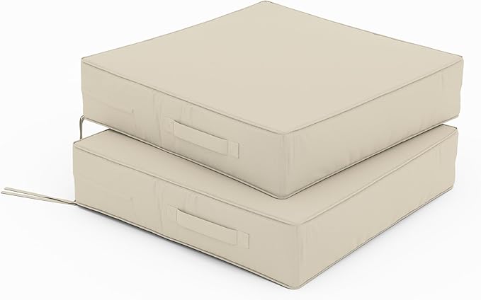Patio Chair Cushions 19 X 19 X 4 Inch Waterproof Outdoor Seat Cushions for Patio Furniture, Outdoor Sofa Couch Pads with Ties & Handle, Set of 2, Cream