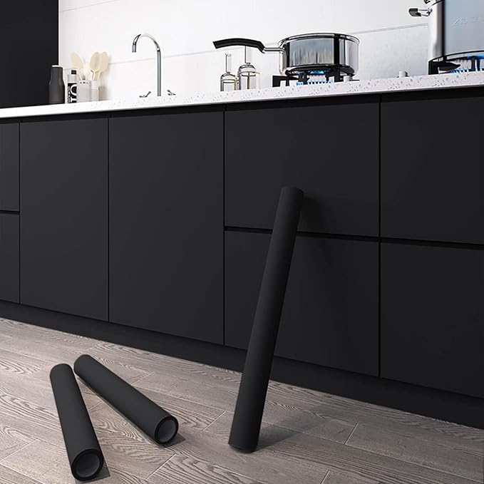 Dimoon 78.7''x15.7'' Black Skin Peel and Stick Wallpaper Contact Paper Modern Self Adhesive Wall Paper Removable Renter Friendly Textured Solid Color Cabinet Vinyl Roll (78.7''x15.7'',Black Skin)