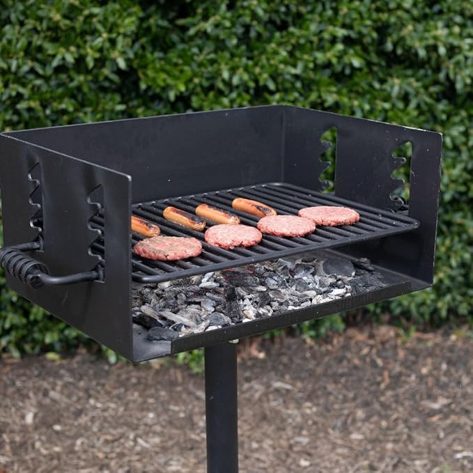 Ash & Ember Park-Style Grill, 384 Sq. In Jumbo Charcoal Grill, Single Post Outdoor Cooking Backyard BBQ, Camp Grilling Barbecues