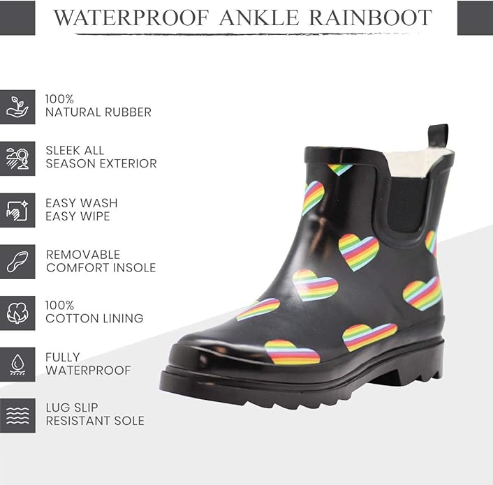NORTY - Womens Ankle Rain Boots - Ladies Waterproof Winter Spring Garden Boot runs ½ size large