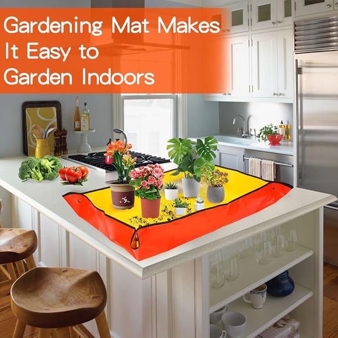 Repotting Mat for Indoor Plants,Potting Mat,Garden Supplies,Garden Tool Set,Gardening Gifts,Indoor Gardening System,Gardening Gifts,Indoor Plant Tools,Plant Mats for Repotting(Organge 26*26 in)