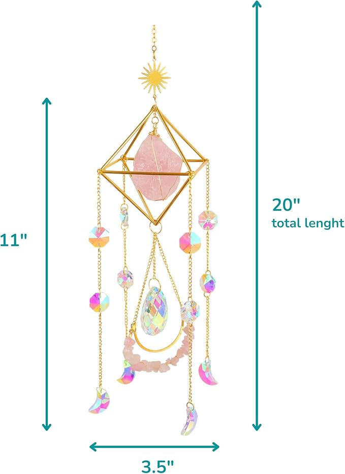 Citrine Crystal Suncatchers Boho Decor, Light Catcher Hanging, Unique for Moms, Glass Rainbow Maker, Crystal Window Hanging, Natural Gemstone (Citrine)