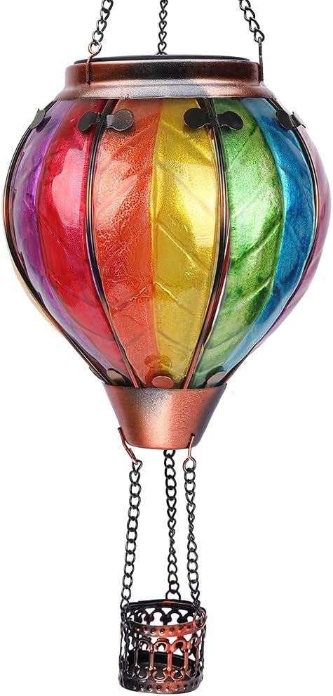 Hot Air Balloon Solar Lantern with Flickering Flame Hanging Solar Lanterns Outdoor Lights Waterproof Lanterns Decorative Garden Patio Yard Party Decor Colorful +
