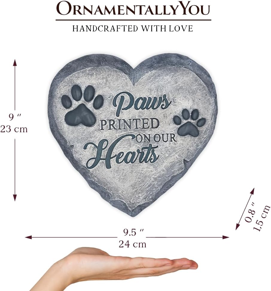 Elegant Resin Stepping Stone, Outdoor Garden Pathway Decoration (Paws Printed on Our Hearts Memorial Stepping Stone for Pet, 9.5" Dog Funeral and Pet Cemetery Decor)