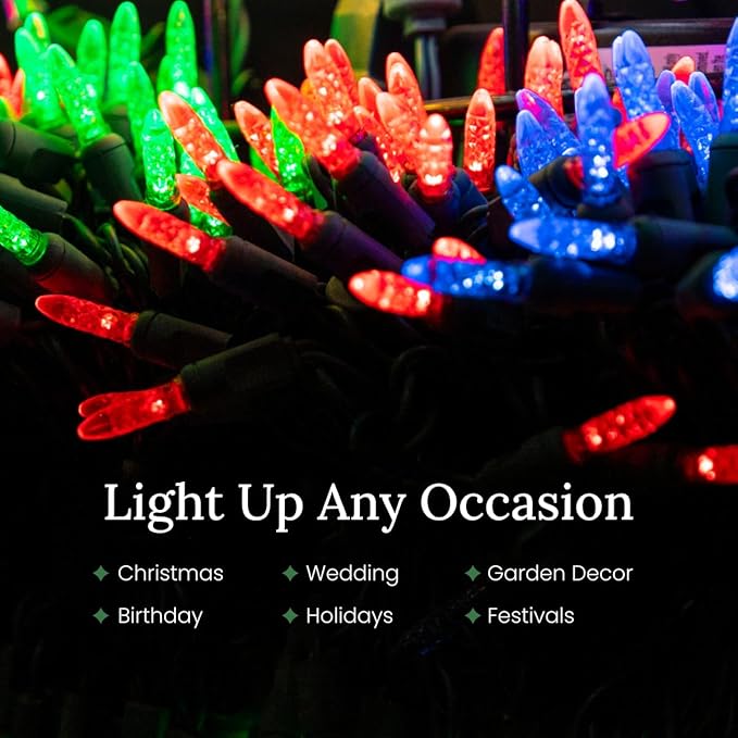 Pro Christmas M5 LED Holiday Lights - 70 Bulbs, 23.3ft - Professional Grade Indoor Outdoor Diamond Cut Sparkle Light Strings for Home Decorations and Christmas Trees - Green