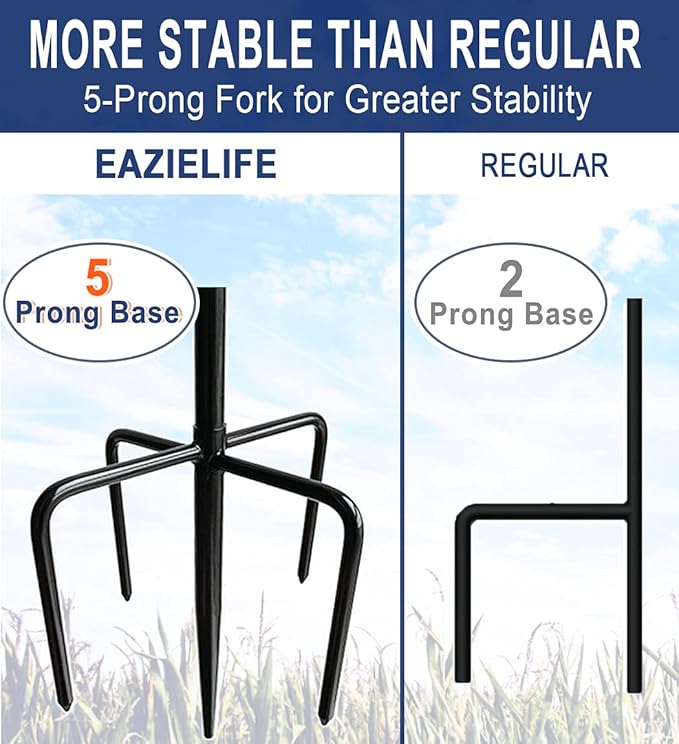 Shepherds Hook for Outdoor Bird Feeders Pole 76 Inch Tall, Adjustable Heavy Duty Garden Hanger Stake Pole with 5 Prong Base, Shiny Black (2 Packs)