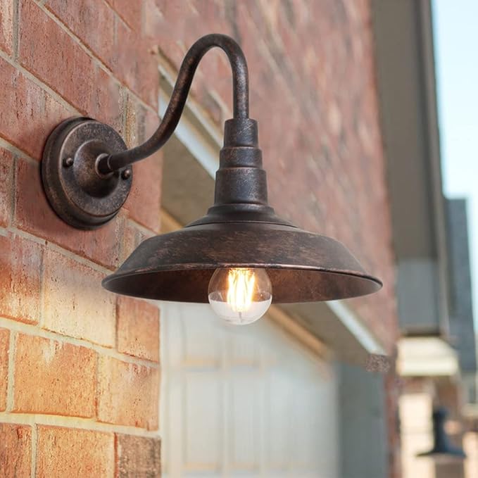 2-Pack Outdoor Gooseneck Barn Light 10" Retro Exterior Wall Light Iron Art Dome Farmhouse Wall Sconces Anti-Rust Waterproof Outdoor Light for House Porch Garage Entryway