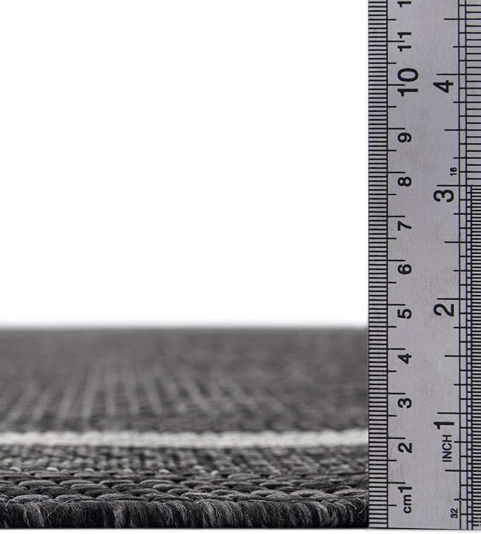 Unique Loom Outdoor Border Collection Area Rug - Soft Border (3' 1" Round, Black/ Ivory)
