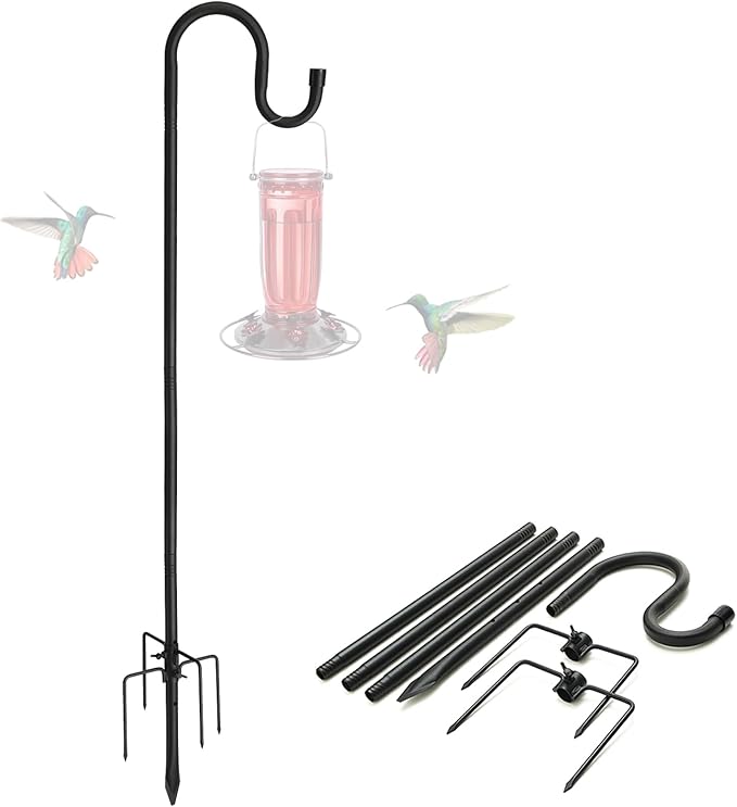 Shepherds Hooks, 78" Bird Feeder Pole for Outdoor, 4/5” Thick Hummingbird Feeders Stand Heavy Duty, Hanging Plant Hanger Stake with 5-Prong Base, Metal Shepard Stick
