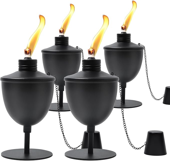 4 Pack Upgraded Tabletop Torches,14 oz Citronella Torches for Outside, Refillable Outdoor Flame Torch Light, Comes with Wicks,Covers and Funnel, Ideal for Parties, Garden Decor, DIY
