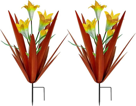 Homight Metal Agave Plant Outdoor Decoration Outdoor Garden Decoration Lily Mexican Yard Art Plant Garden Agave Lily Decorative Garden Gift… (2 Big Yellow Lilies)