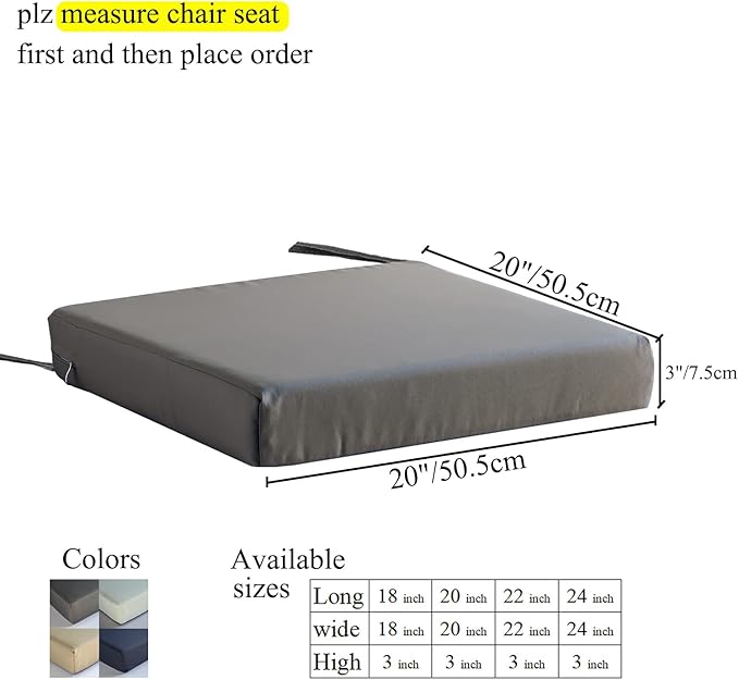Patio Chair Cushions Set of 2 Non Slip Bottom Chair Pad with Ties Waterproof Square Outdoor Seat Cushion Replacement for Garden Swing Furniture 20x20 Inch, Navy Blue