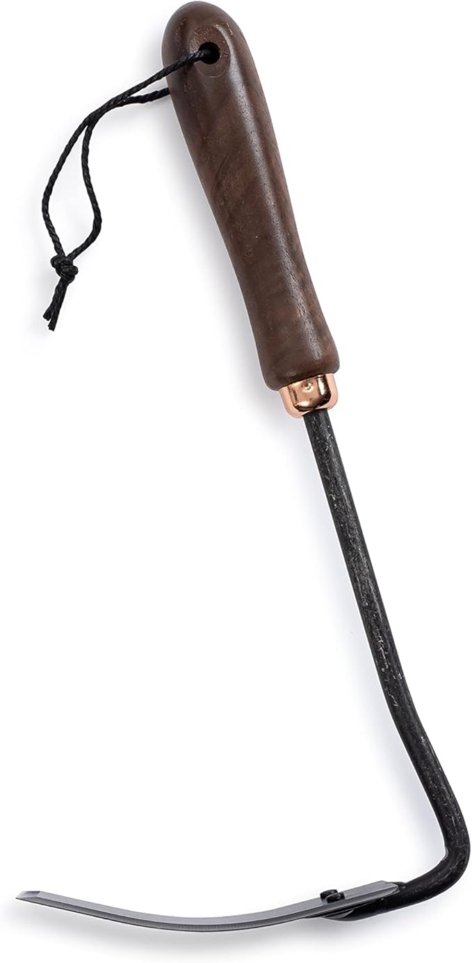 Barebones Square Hand Hoe - Garden Hoe for Weeding with a Long Handle - Japanese Gardening Tool, Sickle Garden Tool (Black/Walnut)
