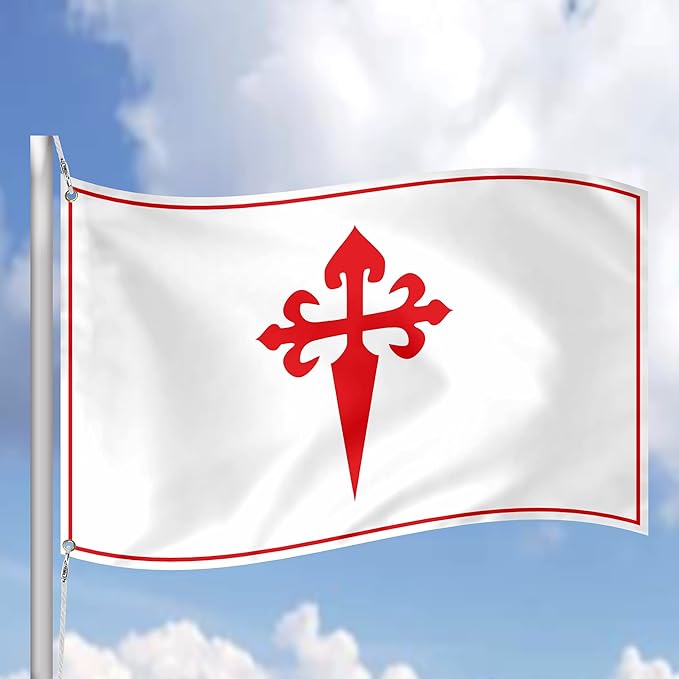 Apedes BANDERA DE LA ORDEN DE SANTIAGO Ordre de Santiago Militaire De Saint Jacques De L'Epee 3x5 feet Flag Banner Vivid Color Double Stitched Brass Grommets